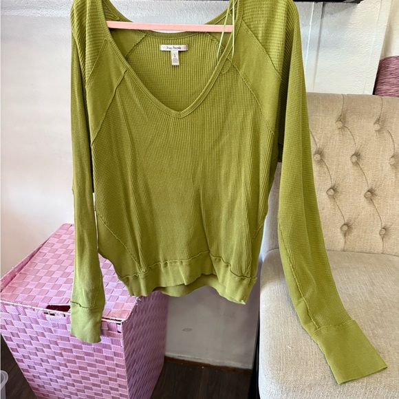 Free People Sage Green V-Neck Sweater - Picture 3 of 4